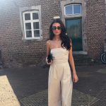 Linnen strapless jumpsuit - Beige