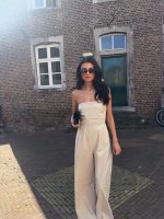 Linnen strapless jumpsuit - Beige