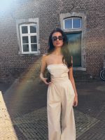 Linnen strapless jumpsuit - Beige - Afbeelding 2