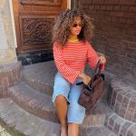 stripped long sleeve -Oranje/licht roze/geel