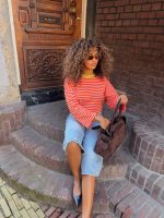 stripped long sleeve -Oranje/licht roze/geel