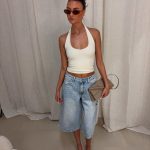 Celine halter topje ribbels - Creme