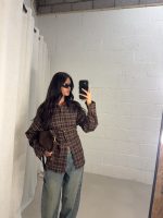 Dahnee ruiten getailleerde blouse - Bruin