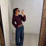Gestreepte taille longsleeve - navi/rood