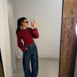 Gestreepte taille longsleeve - zwart/rood